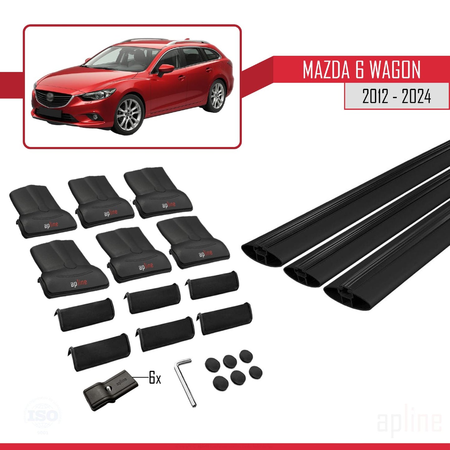 Compatible avec Mazda 6 Wagon 2012-2024 FLY Model Barres de Toit Railing Porte-Bagages de Voiture Noir Aluminium 3 Barres
