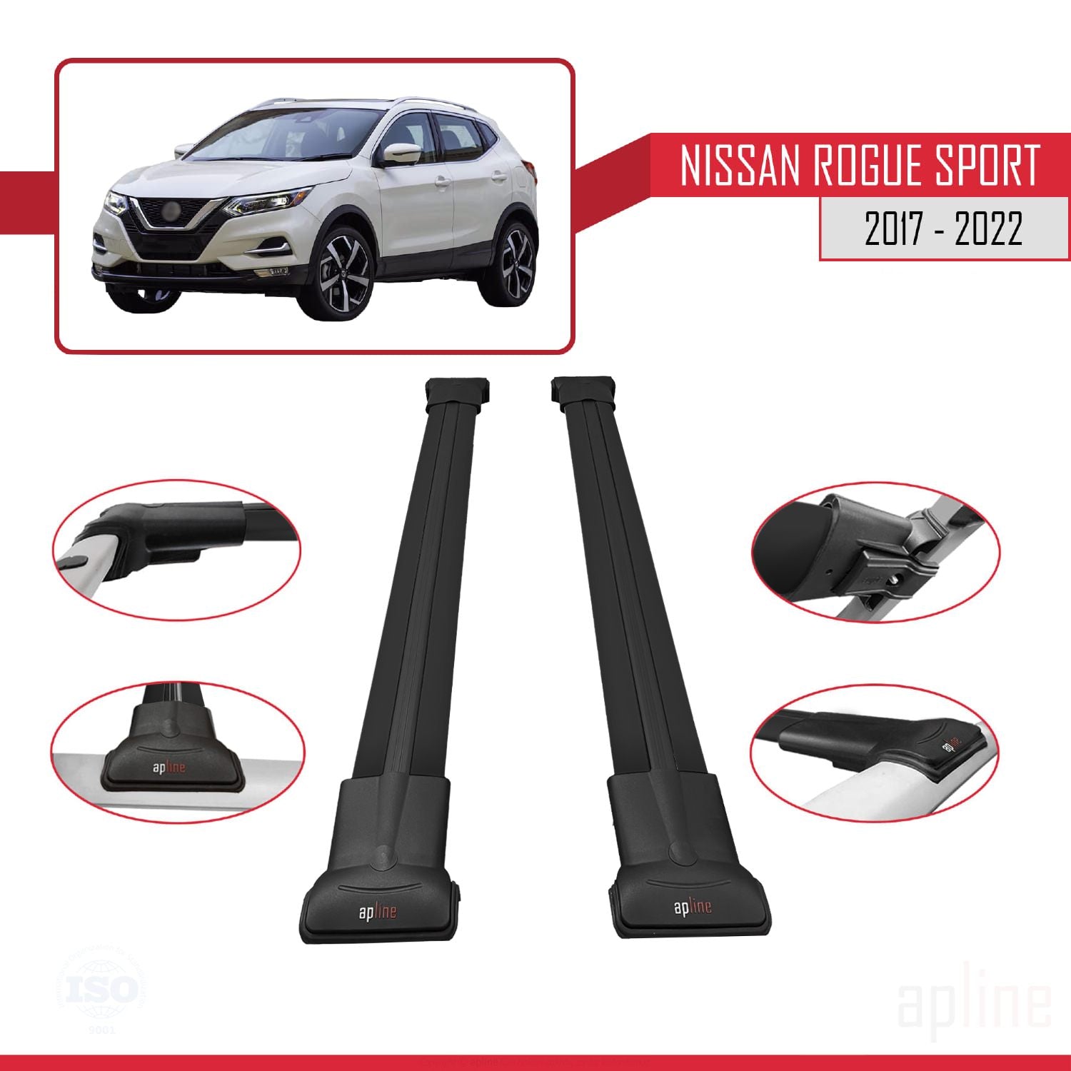 Compatible avec Nissan Rogue Sport 2017-2022 FLY Model Barres de Toit Railing Porte-Bagages de Voiture Noir Aluminium 2 Barres