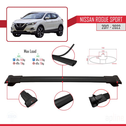 Compatible avec Nissan Rogue Sport 2017-2022 FLY Model Barres de Toit Railing Porte-Bagages de Voiture Noir Aluminium 2 Barres