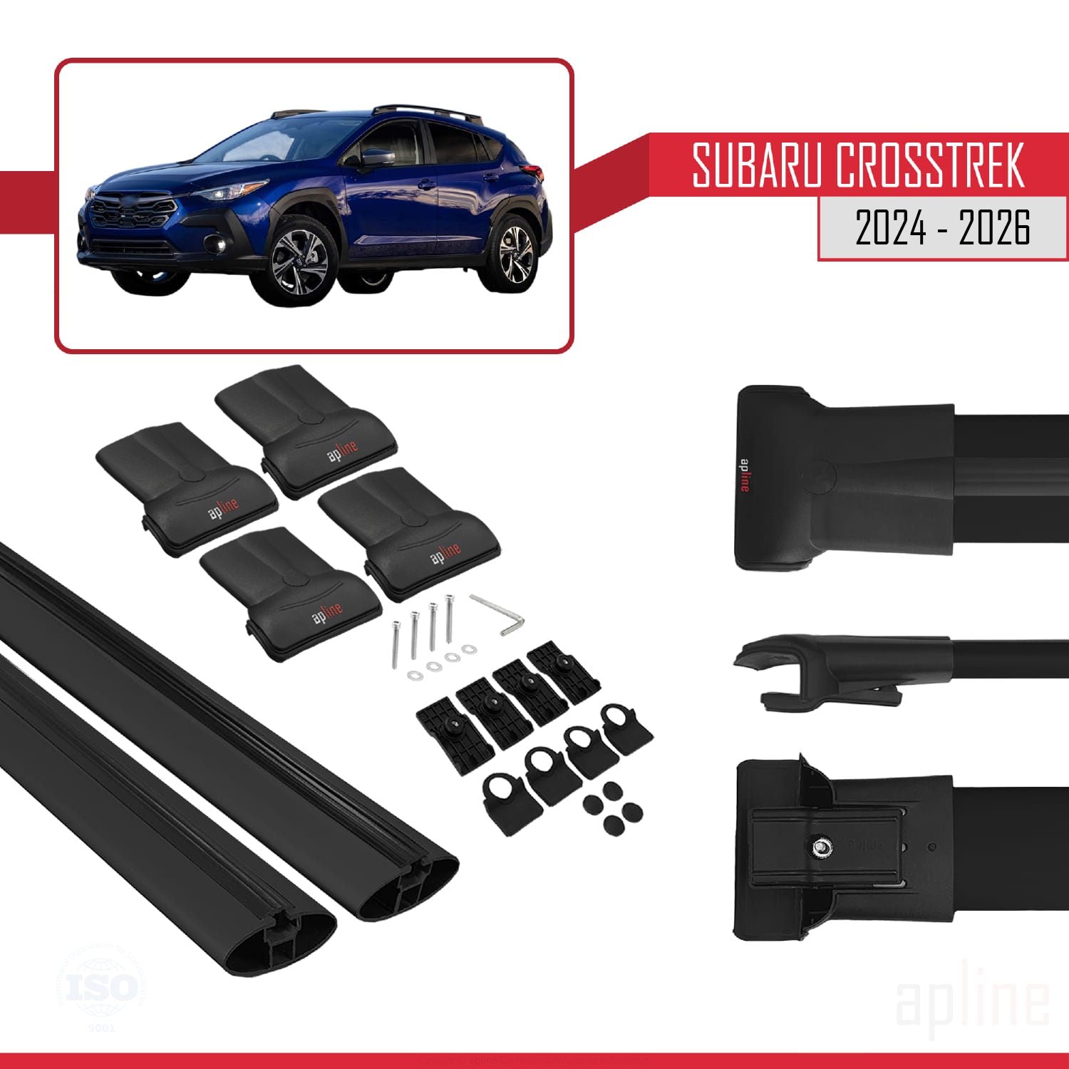 Compatible avec Subaru Crosstrek 2024-2025 FLY Model Barres de Toit Railing Porte-Bagages de Voiture Noir Aluminium 2 Barres