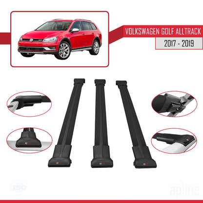 Compatible avec VW Golf Alltrack Mk7 2017-2019 FLY Model Barres de Toit Railing Porte-Bagages de Voiture Noir Aluminium 3 Barres