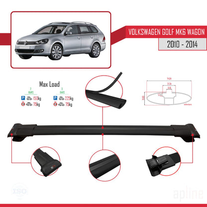 Compatible avec VW Golf Mk6 Wagon 2010-2014 FLY Model Barres de Toit Railing Porte-Bagages de Voiture Noir Aluminium 3 Barres