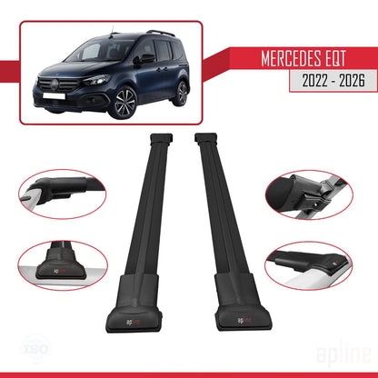 Compatible avec Mercedes EQT / Citan W420 2022-2025 FLY Model Barres de Toit Railing Porte-Bagages de Voiture Noir Aluminium 2 Barres