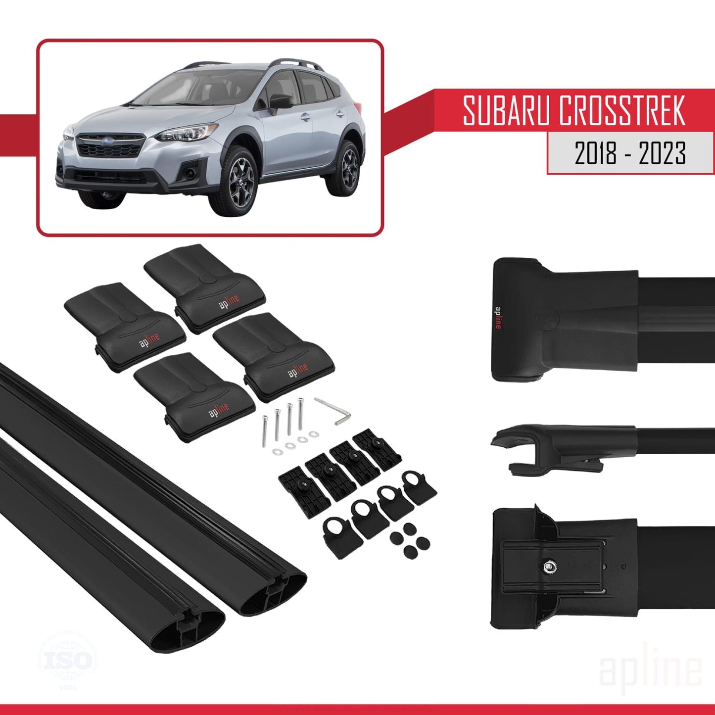 Compatible avec Subaru Crosstrek 2018-2023 FLY Model Barres de Toit Railing Porte-Bagages de Voiture Noir Aluminium 2 Barres