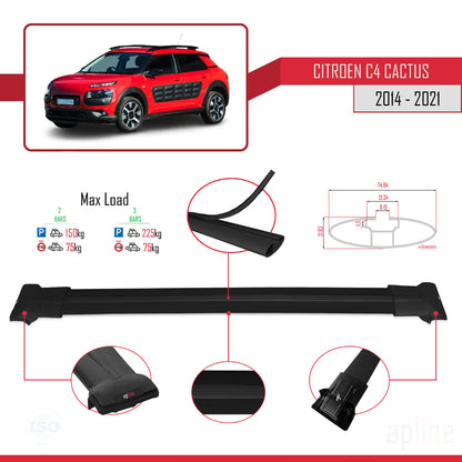 Compatibile con Citroen C4 Cactus 2014-2021 modello FLY Barre portatutto per auto Portapacchi in alluminio nero 2 barre