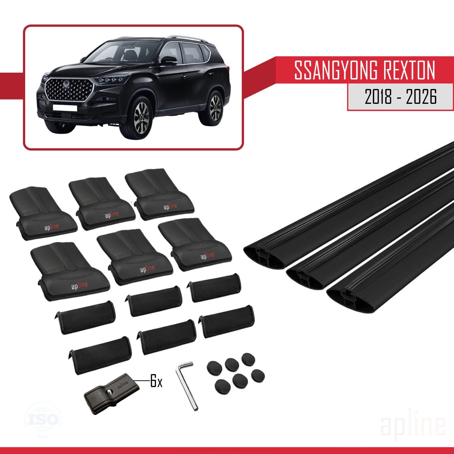 Compatible avec SsangYong Rexton 2018-2025 FLY Model Barres de Toit Railing Porte-Bagages de Voiture Noir Aluminium 3 Barres