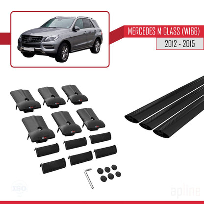 Compatible with Mercedes M Class 3 (W166) Pre-Facelift 2012-2015 FLY Model Car Roof Rack Cross Bar Black Aluminium 3 Bars