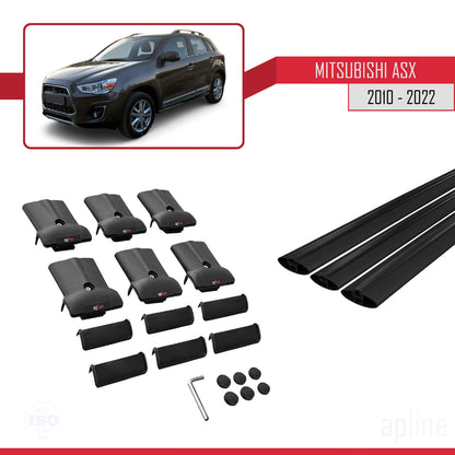 Compatible avec Mitsubishi ASX (GA) 2010-2022 FLY Model Barres de Toit Railing Porte-Bagages de Voiture Noir Aluminium 3 Barres