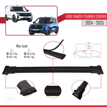 Compatibile con Ford Transit/Tourneo Courier 2024-2025 modello FLY Barre portatutto per auto Portapacchi in alluminio nero 3 barre