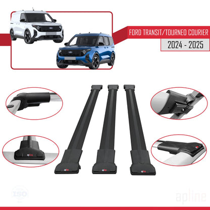 Compatibile con Ford Transit/Tourneo Courier 2024-2025 modello FLY Barre portatutto per auto Portapacchi in alluminio nero 3 barre