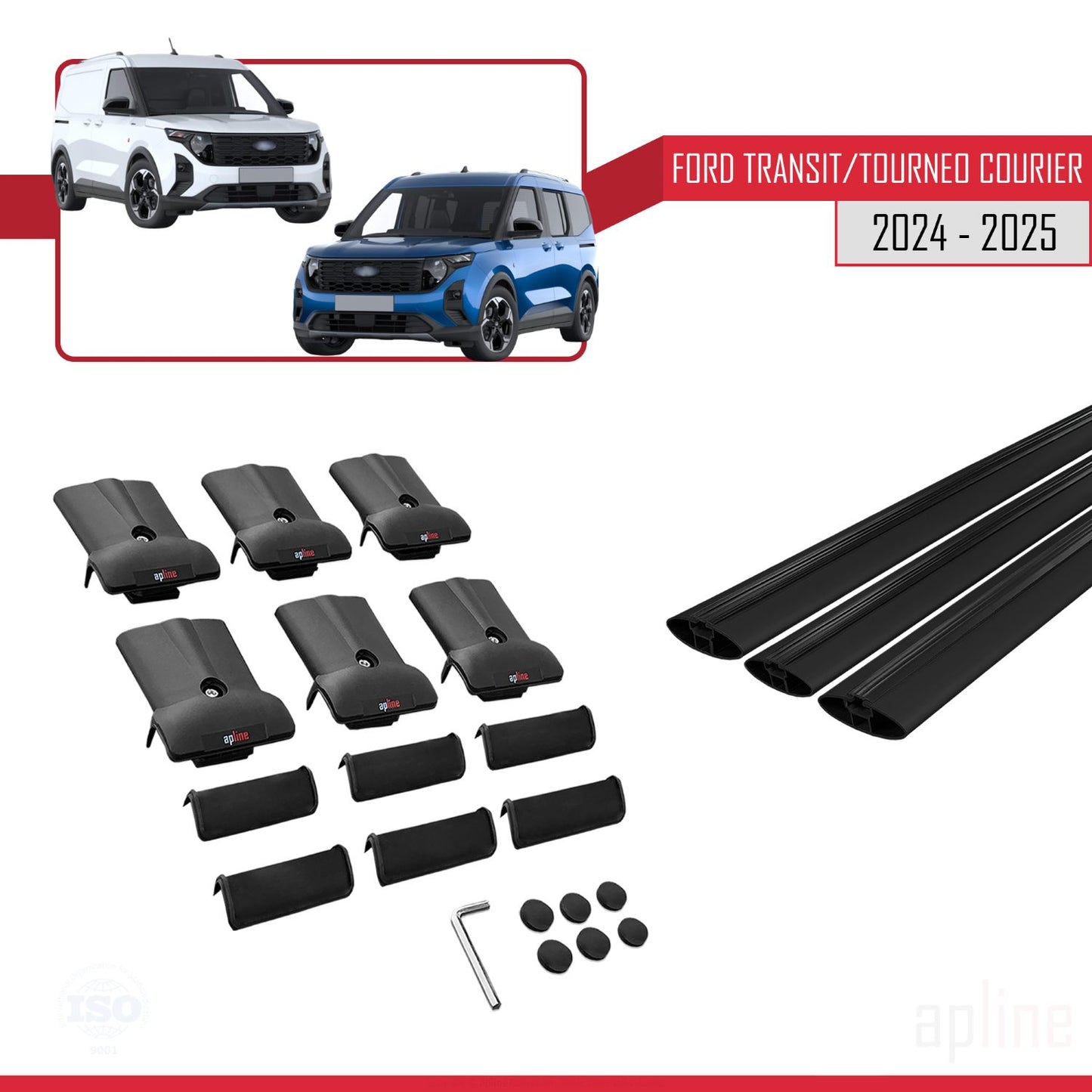 Compatibile con Ford Transit/Tourneo Courier 2024-2025 modello FLY Barre portatutto per auto Portapacchi in alluminio nero 3 barre