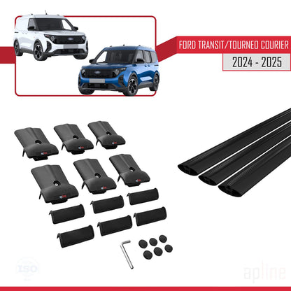 Compatibile con Ford Transit/Tourneo Courier 2024-2025 modello FLY Barre portatutto per auto Portapacchi in alluminio nero 3 barre