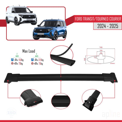 Compatibile con Ford Transit/Tourneo Courier 2024-2025 modello FLY Barre portatutto per auto Portapacchi in alluminio nero 4 barre