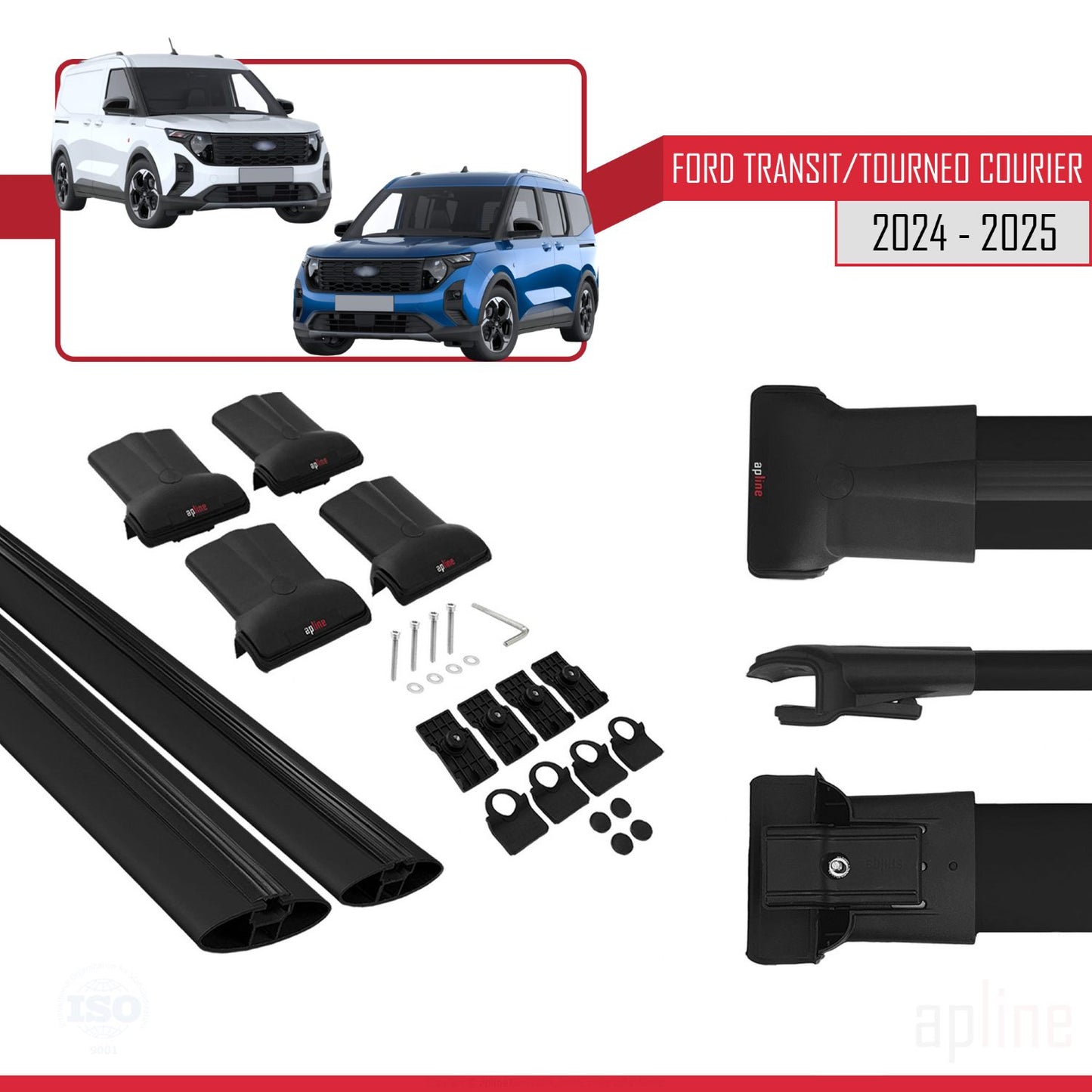 Compatibile con Ford Transit/Tourneo Courier 2024-2025 modello FLY Barre portatutto per auto Portapacchi in alluminio nero 4 barre