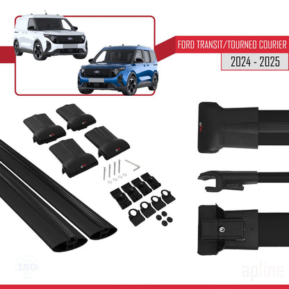 Compatibile con Ford Transit/Tourneo Courier 2024-2025 modello FLY Barre portatutto per auto Portapacchi in alluminio nero 4 barre