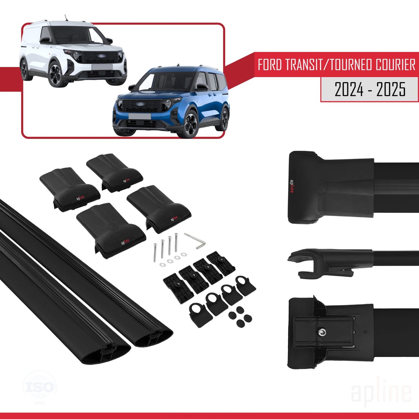 Compatibile con Ford Transit/Tourneo Courier 2024-2025 modello FLY Barre portatutto per auto Portapacchi in alluminio nero 2 barre