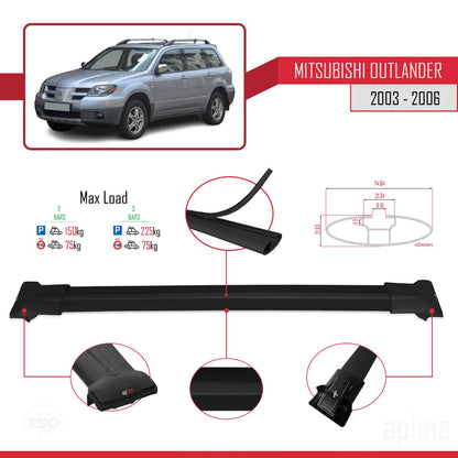 Compatible with Mitsubishi Outlander 2003-2006 FLY Model Car Roof Rack Cross Bar Black Aluminium 2 Bars