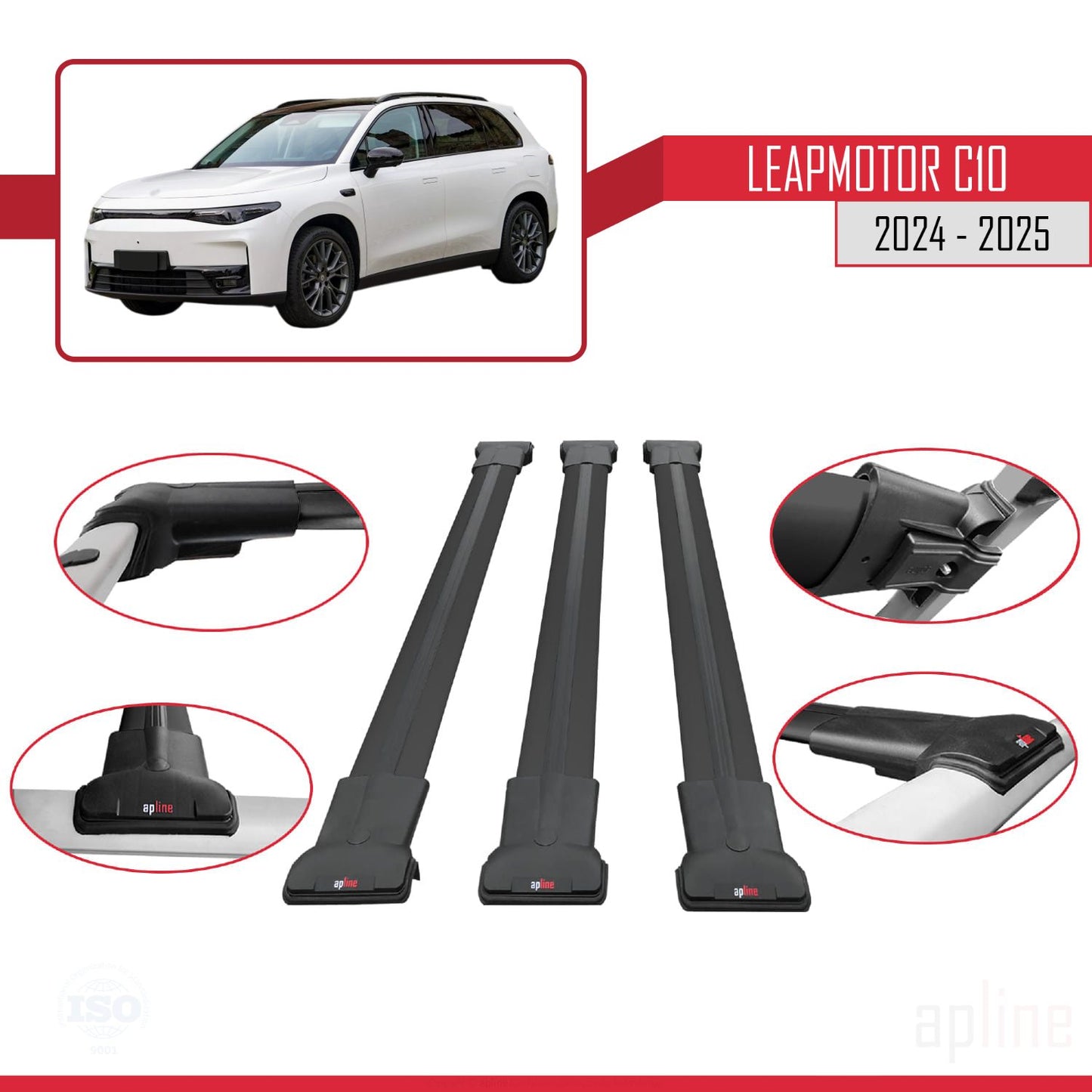 Compatible avec LEAPMOTOR C10 2024-2025 FLY Model Barres de Toit Railing Porte-Bagages de Voiture Noir Aluminium 3 Barres