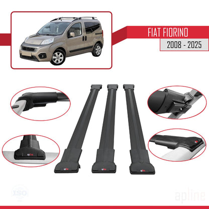 Compatibile con Fiat Fiorino (Modello Tubolare) 2008-2025 Modello FLY Barre Portatutto Railing Portapacchi Auto Alluminio Nero 3 Barre