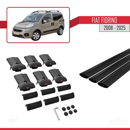 Compatibile con Fiat Fiorino (Modello Tubolare) 2008-2025 Modello FLY Barre Portatutto Railing Portapacchi Auto Alluminio Nero 3 Barre