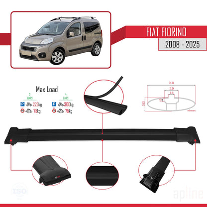 Compatibile con Fiat Fiorino (Modello Tubolare) 2008-2025 Modello FLY Barre Portatutto Portapacchi Auto Alluminio Nero 4 Barre