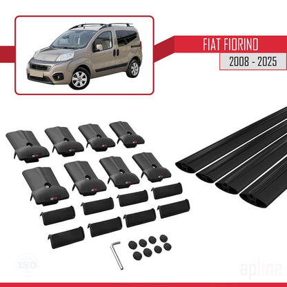 Compatibile con Fiat Fiorino (Modello Tubolare) 2008-2025 Modello FLY Barre Portatutto Portapacchi Auto Alluminio Nero 4 Barre