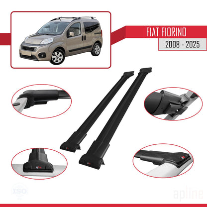 Compatibile con Fiat Fiorino (Modello Tubolare) Modello FLY Barre Portatutto Railing Portapacchi Auto Alluminio Nero 2 Barre