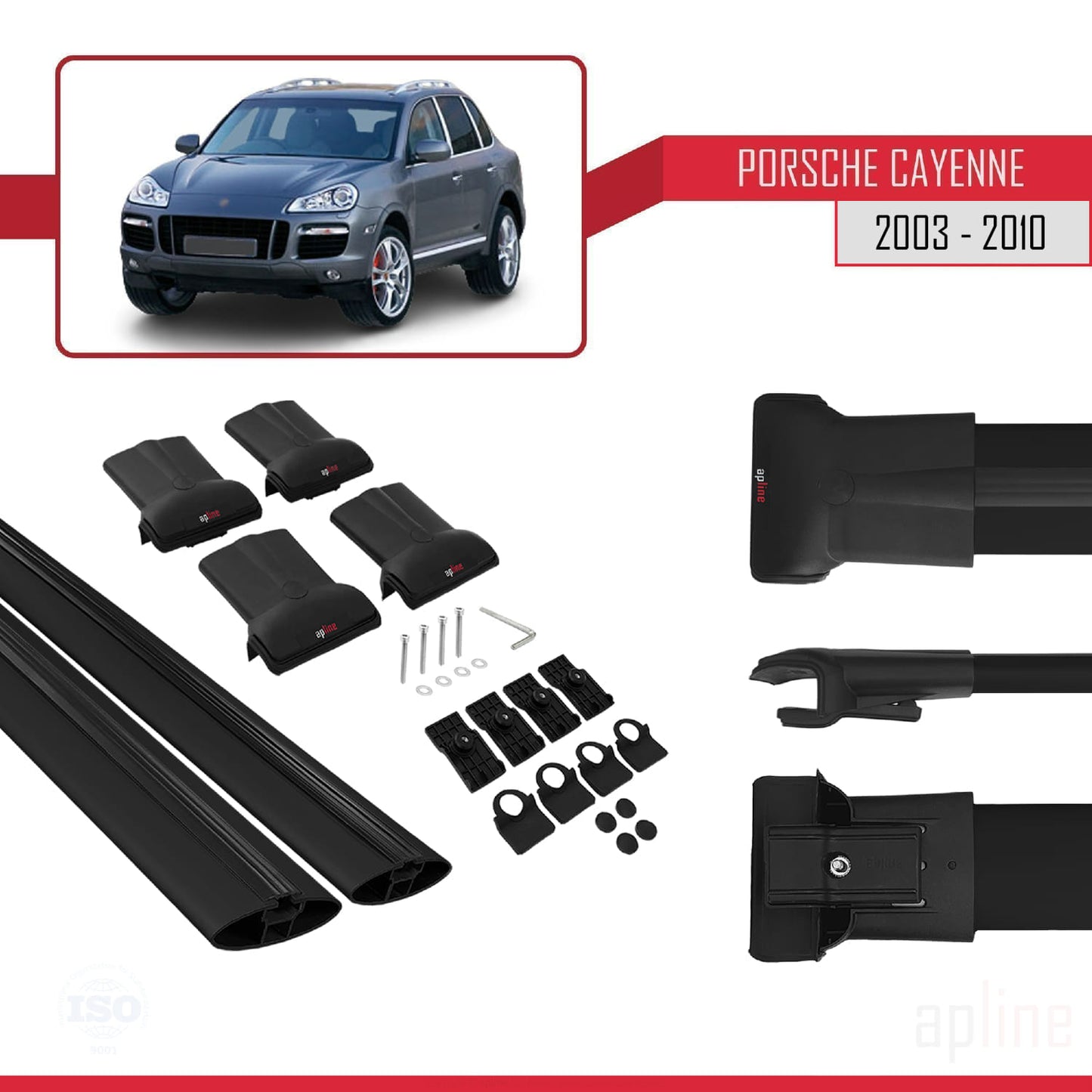Compatible avec Porsche Cayenne (9PA) 2003-2010 FLY Model Barres de Toit Railing Porte-Bagages de Voiture Noir Aluminium 2 Barres