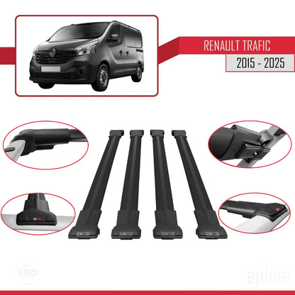 Compatible avec Renault Trafic 3 (X82) 2015-2025 FLY Model Barres de Toit Railing Porte-Bagages de Voiture Noir Aluminium 4 Barres