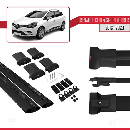 Compatible avec Renault Clio 4 ST 2013-2020 FLY Model Barres de Toit Railing Porte-Bagages de Voiture Noir Aluminium 2 Barres