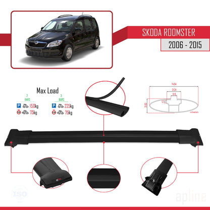 Compatible avec Skoda Roomster 2006-2015 FLY Model Barres de Toit Railing Porte-Bagages de Voiture Noir Aluminium 2 Barres