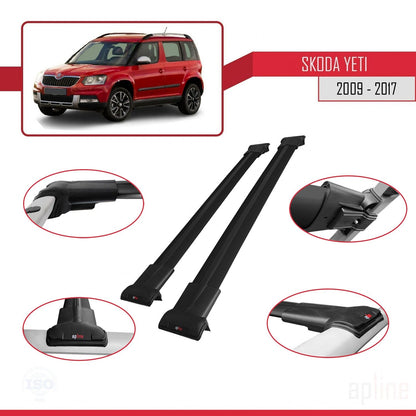 Compatible avec Skoda Yeti 2009-2017 FLY Model Barres de Toit Railing Porte-Bagages de Voiture Noir Aluminium 2 Barres