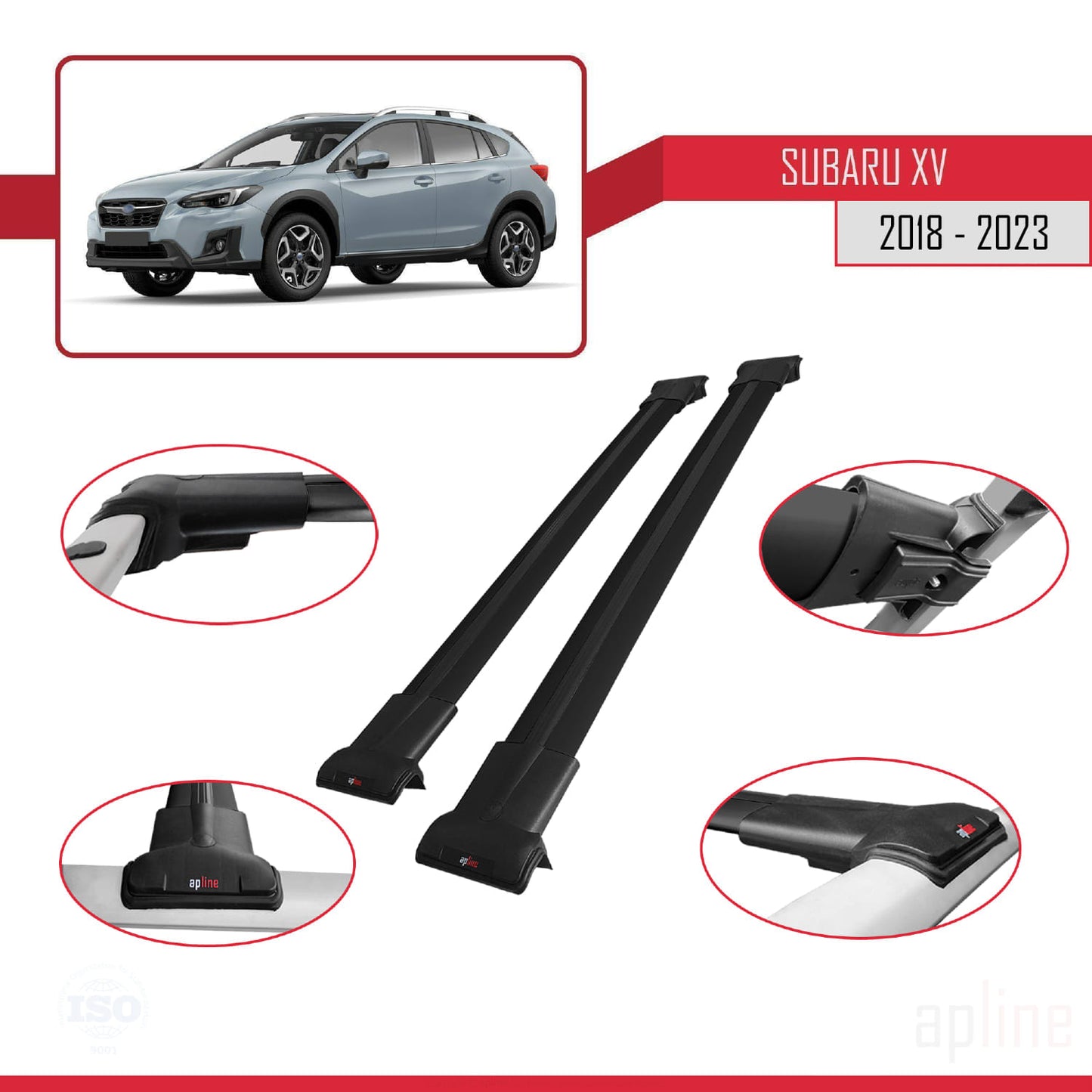 Compatible avec Subaru XV 2 2018-2023 FLY Model Barres de Toit Railing Porte-Bagages de Voiture Noir Aluminium 2 Barres