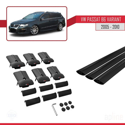 Compatible avec Volkswagen Passat B6 (3C) Variant 2005-2010 FLY Model Barres de Toit Railing Porte-Bagages de Voiture Noir Aluminium 3 Barres