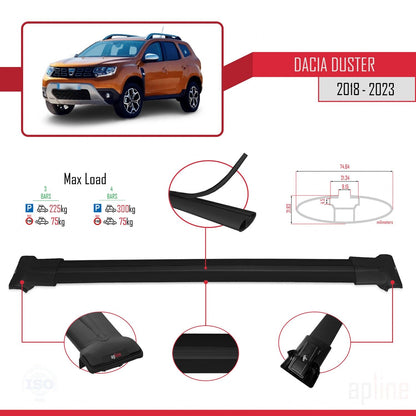 Compatibile con Dacia Duster 2 (HM) 2018-2024 modello FLY Barre portatutto per auto Portapacchi in alluminio nero 3 barre