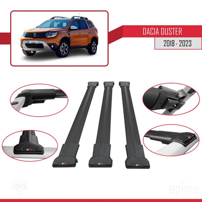 Compatibile con Dacia Duster 2 (HM) 2018-2024 modello FLY Barre portatutto per auto Portapacchi in alluminio nero 3 barre