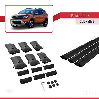 Compatibile con Dacia Duster 2 (HM) 2018-2024 modello FLY Barre portatutto per auto Portapacchi in alluminio nero 3 barre