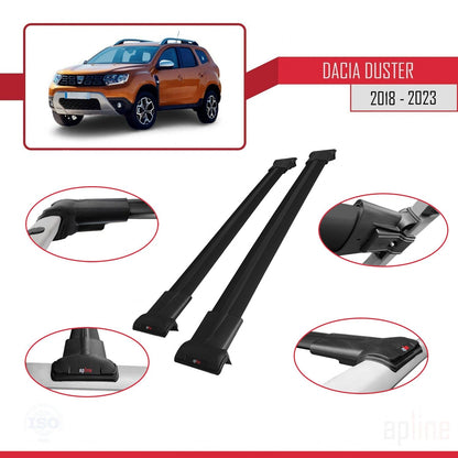 Compatibile con Dacia Duster 2 (HM) 2018-2024 modello FLY Barre portatutto per auto Portapacchi in alluminio nero 2 barre
