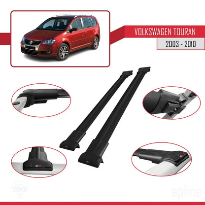 Compatible avec Volkswagen Touran (1T) Pre-Facelift 2003-2010 FLY Model Barres de Toit Railing Porte-Bagages de Voiture Noir Aluminium 2 Barres