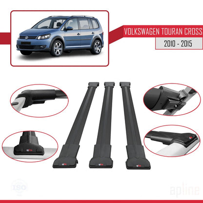 Compatible avec Volkswagen Touran Cross Post-Facelift 2010-2015 FLY Model Barres de Toit Railing Porte-Bagages de Voiture Noir Aluminium 3 Barres