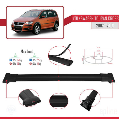 Compatible avec Volkswagen Touran Cross Post-Facelift 2010-2015 FLY Model Barres de Toit Railing Porte-Bagages de Voiture Noir Aluminium 2 Barres