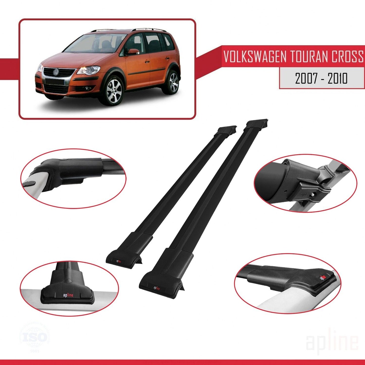 Compatible avec Volkswagen Touran Cross Pre-Facelift 2007-2010 FLY Model Barres de Toit Railing Porte-Bagages de Voiture Noir Aluminium 2 Barres