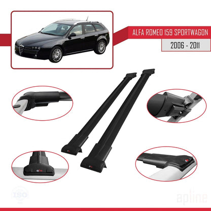 Compatibile con Alfa Romeo 159 (T939) Station Wagon 2006-2011 Modello FLY Barre Portatutto Portapacchi Auto Alluminio Nero 2 Barre