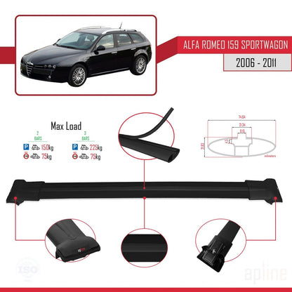 Compatibile con Alfa Romeo 159 (T939) Station Wagon 2006-2011 Modello FLY Barre Portatutto Portapacchi Auto Alluminio Nero 2 Barre
