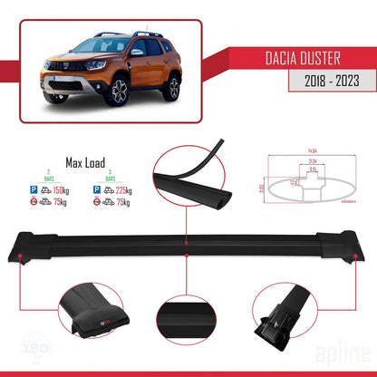 Compatibile con Dacia Duster 2 (HM) 2018-2024 modello FLY Barre portatutto per auto Portapacchi in alluminio nero 2 barre