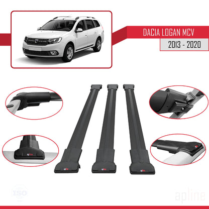 Compatibile con Dacia Logan 2 MCV (K52) 2013-2020 modello FLY Barre portatutto per auto Portapacchi in alluminio nero 3 barre