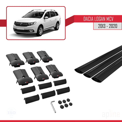 Compatibile con Dacia Logan 2 MCV (K52) 2013-2020 modello FLY Barre portatutto per auto Portapacchi in alluminio nero 3 barre