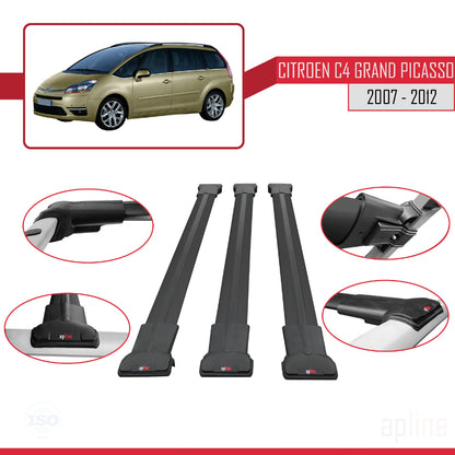 Compatibile con Citroen Grand C4 Picasso 2007-2012 modello FLY Barre portatutto per auto Portapacchi in alluminio nero 3 barre