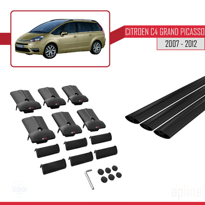 Compatibile con Citroen Grand C4 Picasso 2007-2012 modello FLY Barre portatutto per auto Portapacchi in alluminio nero 3 barre
