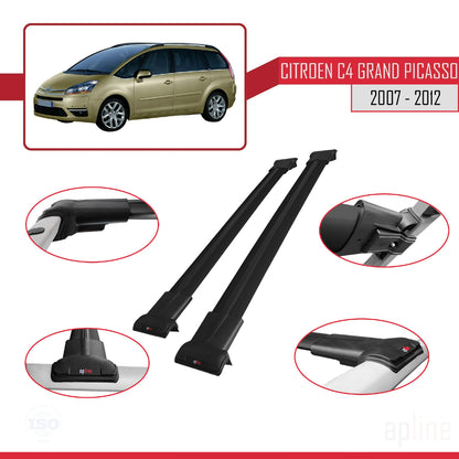 Compatibile con Citroen Grand C4 Picasso 2007-2012 modello FLY Barre portatutto per auto Portapacchi in alluminio nero 2 barre